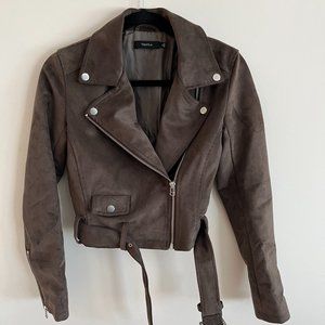 Aritzia Talula Women's XS Brown Moto Jacket Faux Suede Belted Asymmetrical Coat